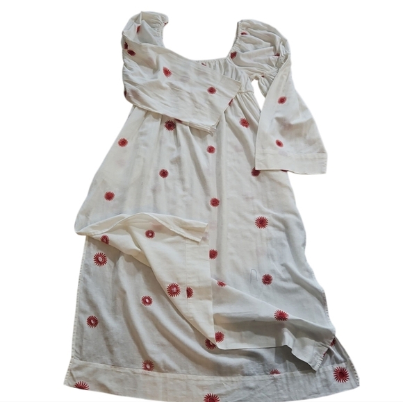 NWT Free People Woman Midi Dress  Embroidered White and Red Long Sleeve Sz L - Picture 9 of 12